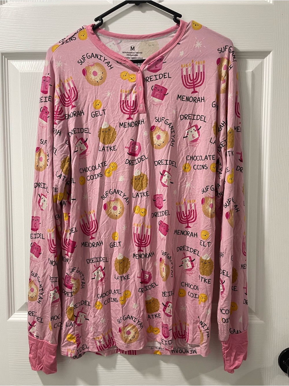 Women Pink Hanukkah Pajama 95% Bamboo size M